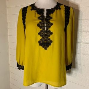 Garcia Blouse Yellow Blouse with black lace Size Medium